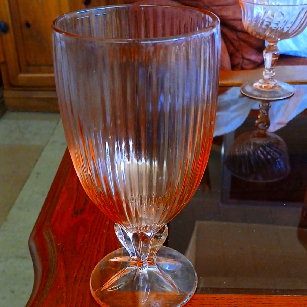 Vintage Pink Glass Elegant  Glass Goblet Only 1 If You Need To Replace A Glass